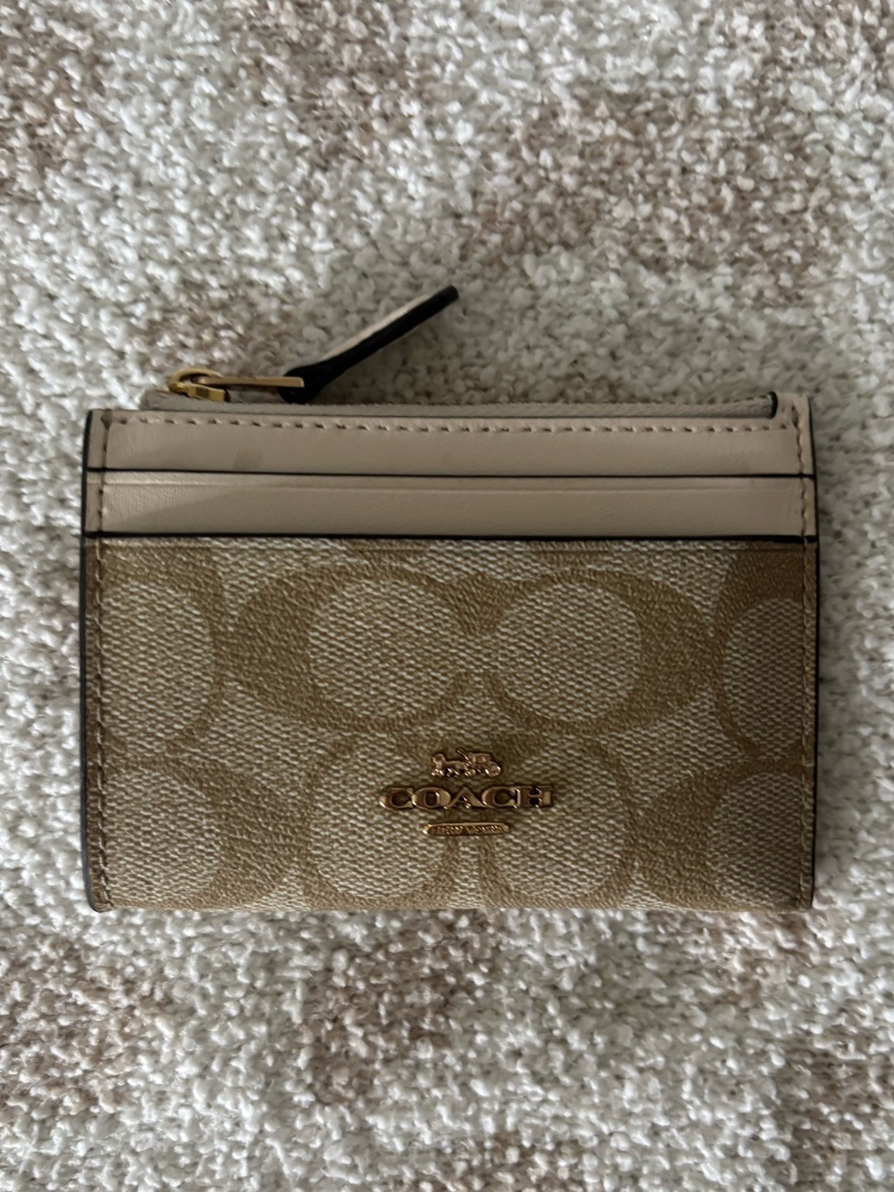 Coach Tan & Cream Signature Card Case Wallet